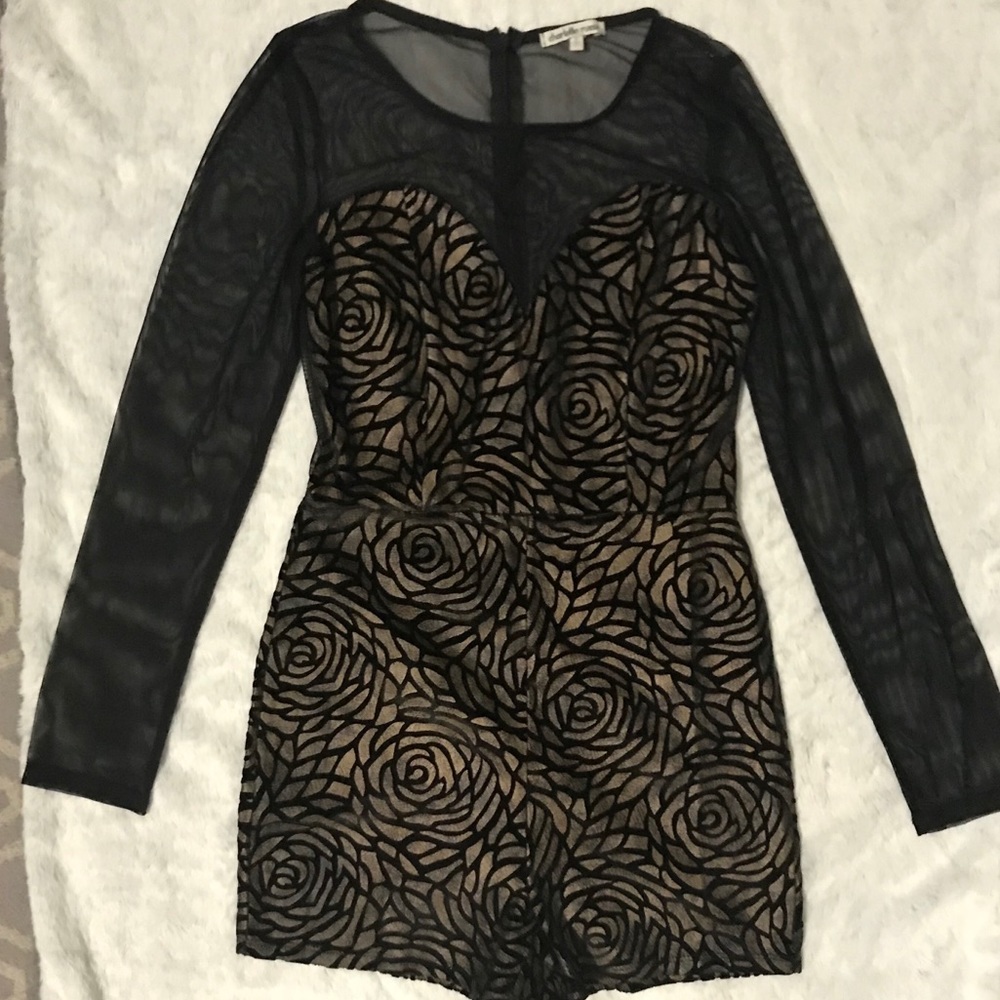 Black/Gold Long Sleeve Mesh Top Romper